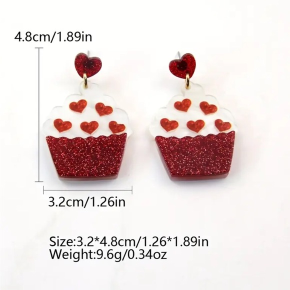 Red Heart Cupcake Earrings - Picture 3 of 3